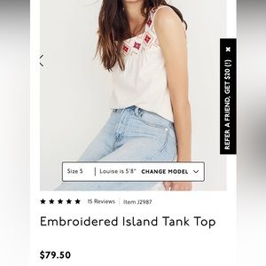 Madewell Embroidered Tank Top Size Small